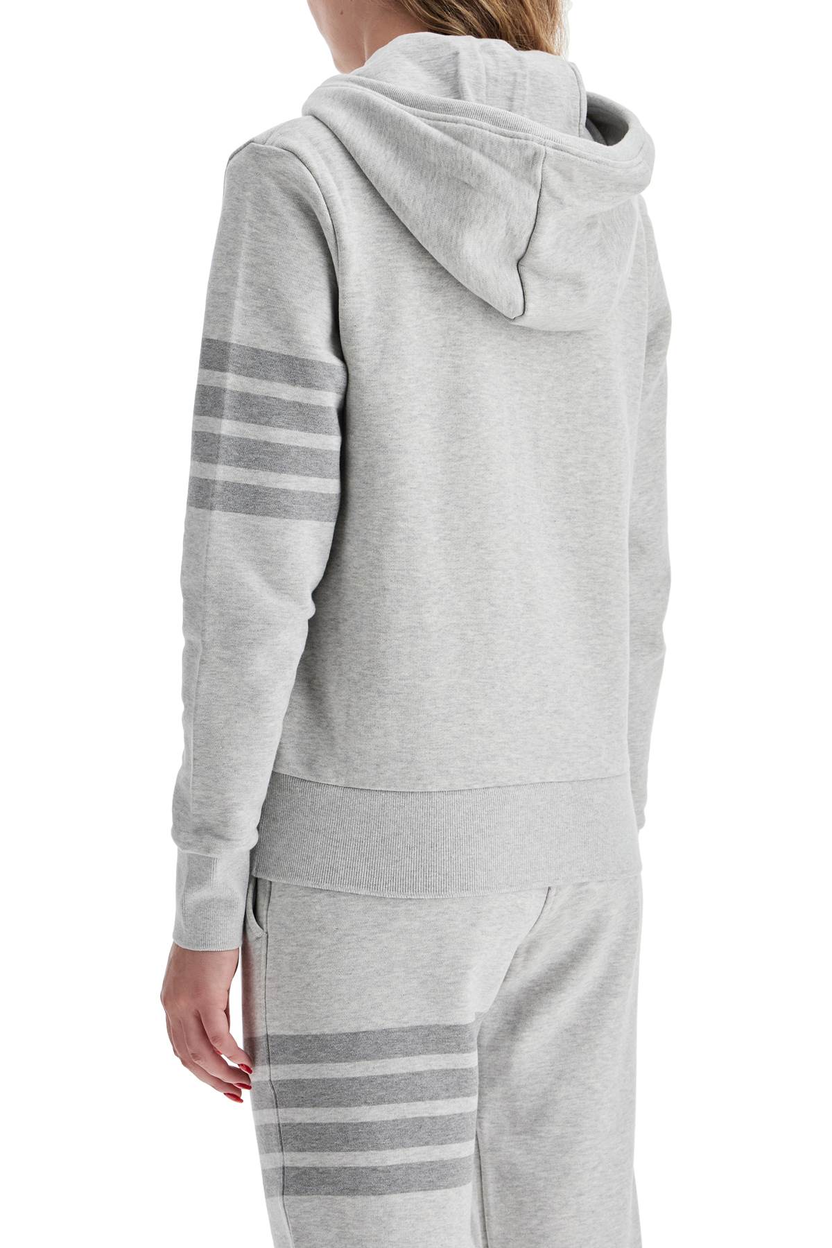 THOM BROWNE Soft Grey 4-Bar Hoodie with Zipper for Women