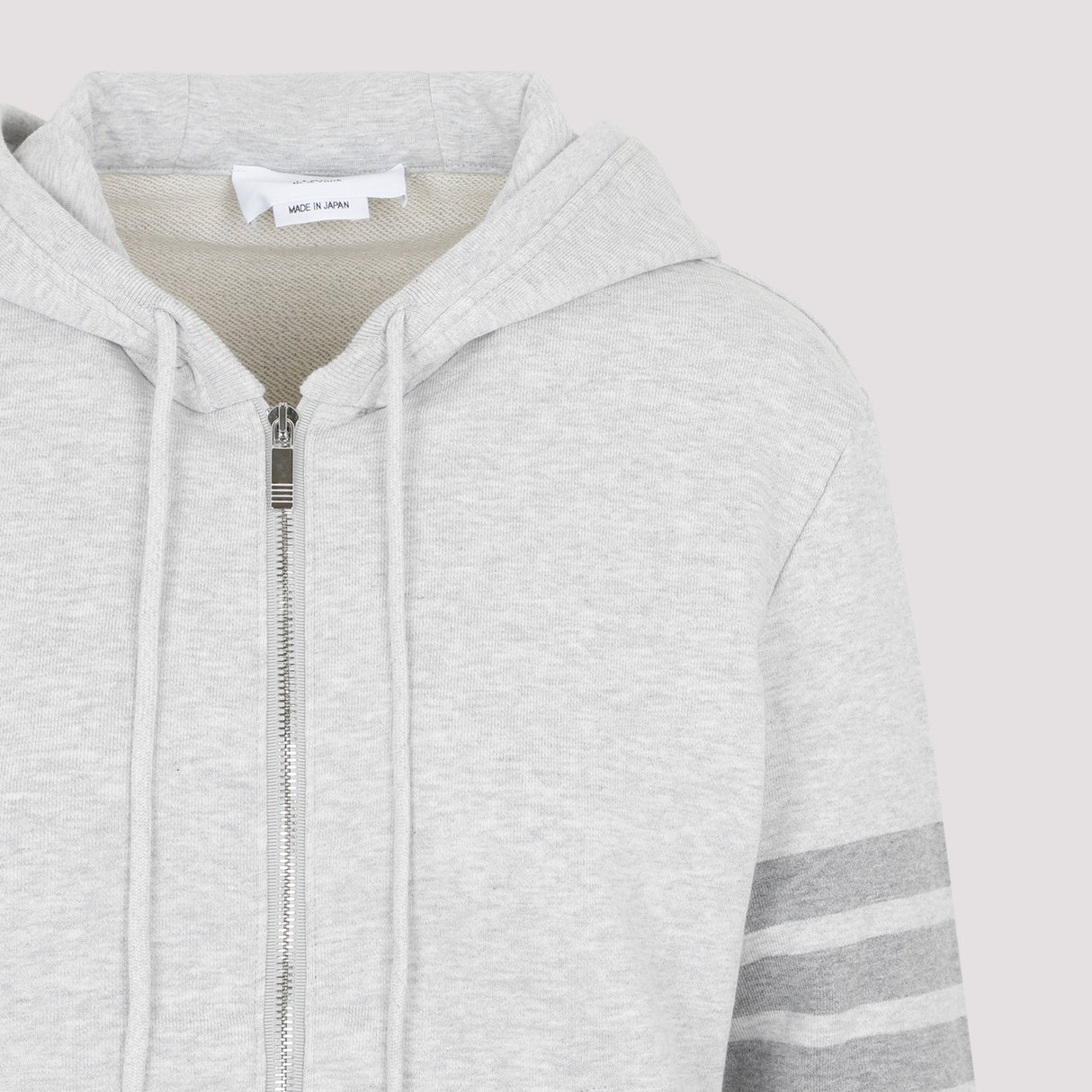 THOM BROWNE Soft Grey 4-Bar Hoodie with Zipper for Women