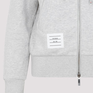 THOM BROWNE Soft Grey 4-Bar Hoodie with Zipper for Women