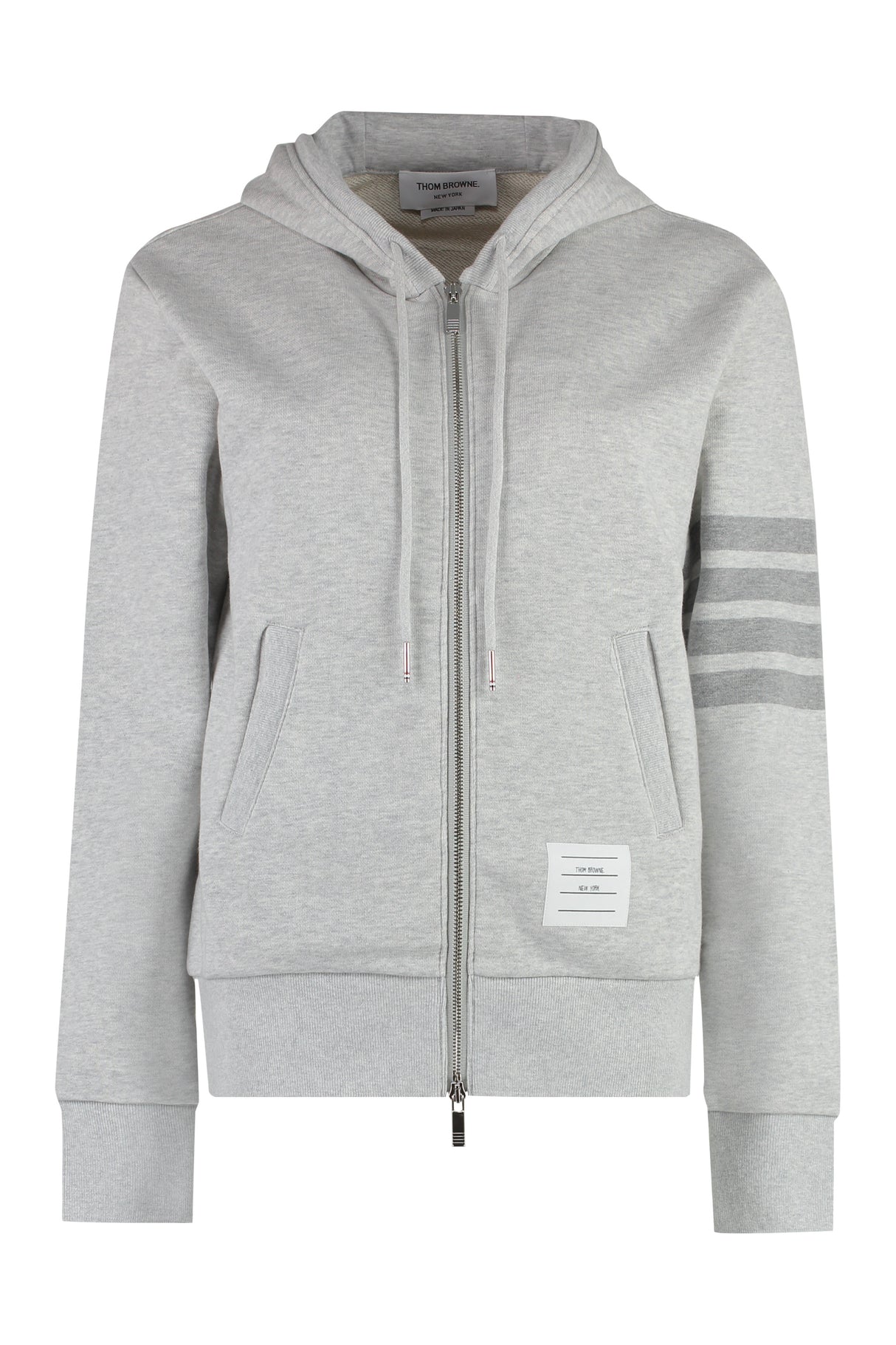 THOM BROWNE Soft Grey 4-Bar Hoodie with Zipper for Women