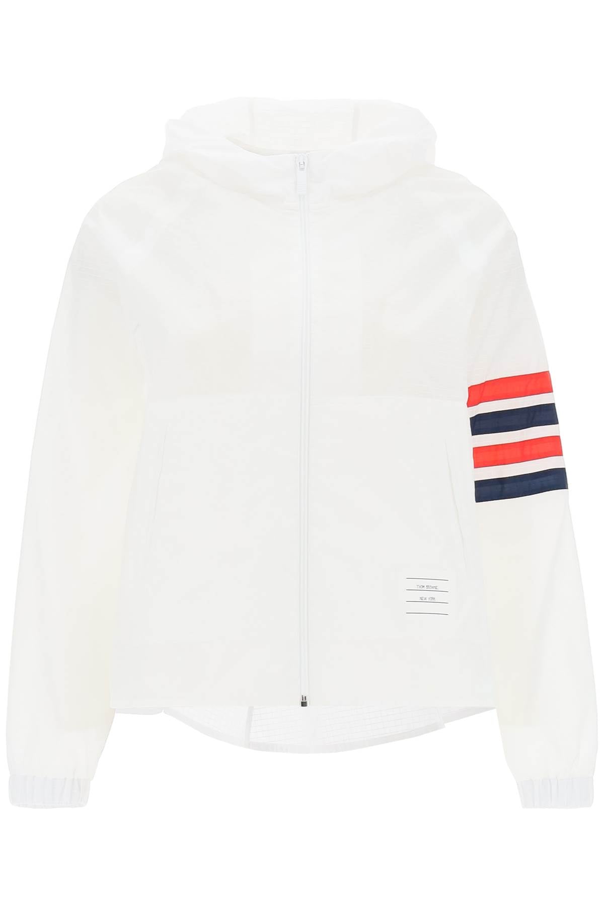 THOM BROWNE Hooded Ripstop Jacket with 4-Bar Motif for Women