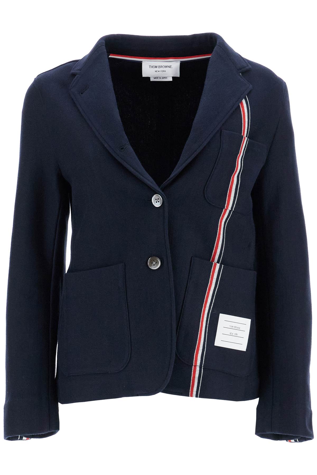 THOM BROWNE Elegant Cotton Knit Mini Jacket with Tri-Color Detail