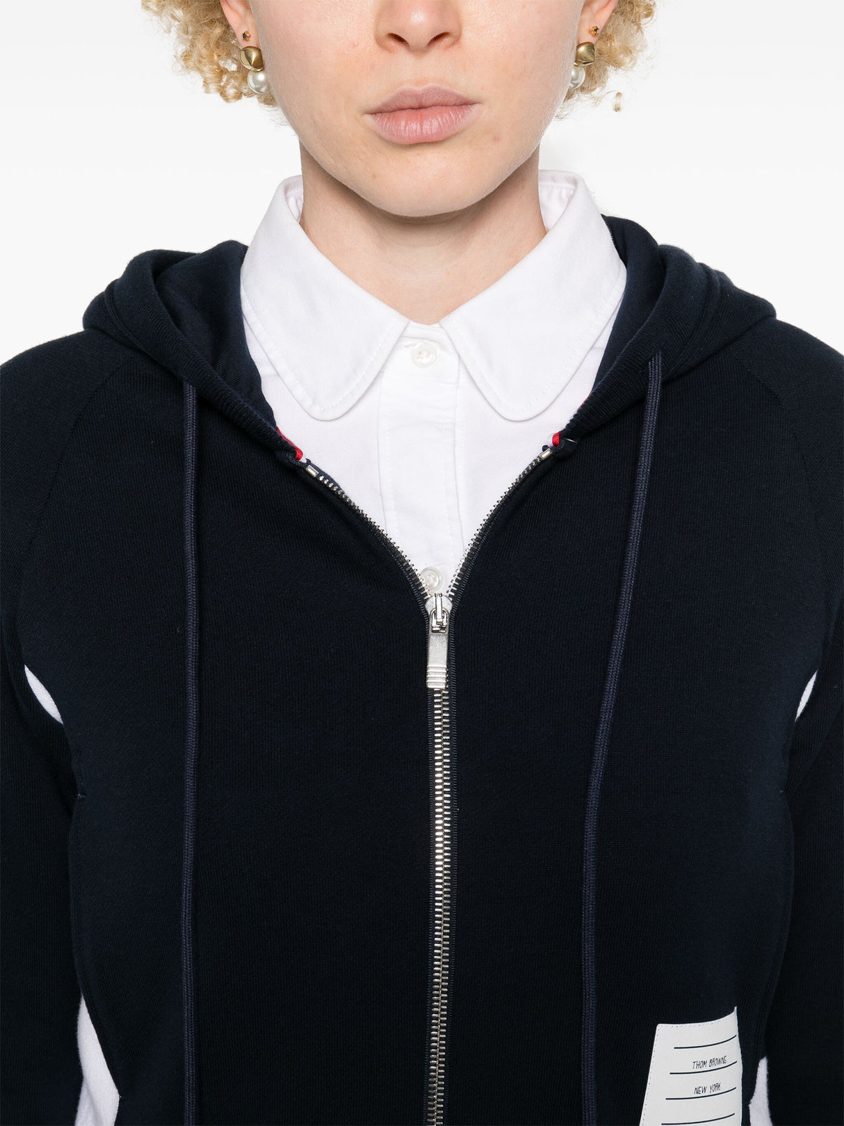 THOM BROWNE Color Block Classic Loopback Zip-Up Hoodie