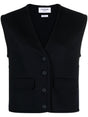 THOM BROWNE Sleeveless Cardigan with Tricolor Stripe Detail - FW24