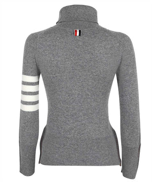 THOM BROWNE Gray Cashmere Turtleneck Sweater with Nacre Buttons