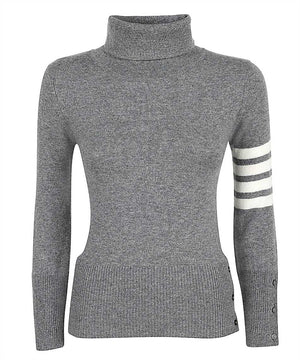 THOM BROWNE Gray Cashmere Turtleneck Sweater with Nacre Buttons