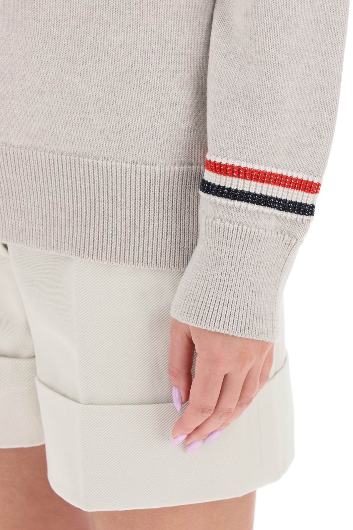 THOM BROWNE Gray Wool Turtleneck Sweater with Striped Detail for Women