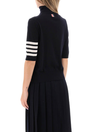 THOM BROWNE Turtleneck Top with 4-Bar Motif - Regular Fit