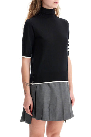 THOM BROWNE Chic Short-Sleeved Wool Stretch Sweater