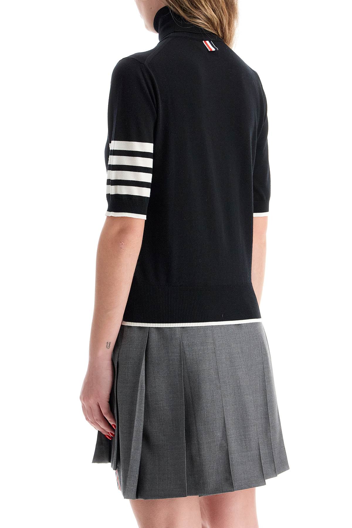 THOM BROWNE Chic Short-Sleeved Wool Stretch Sweater