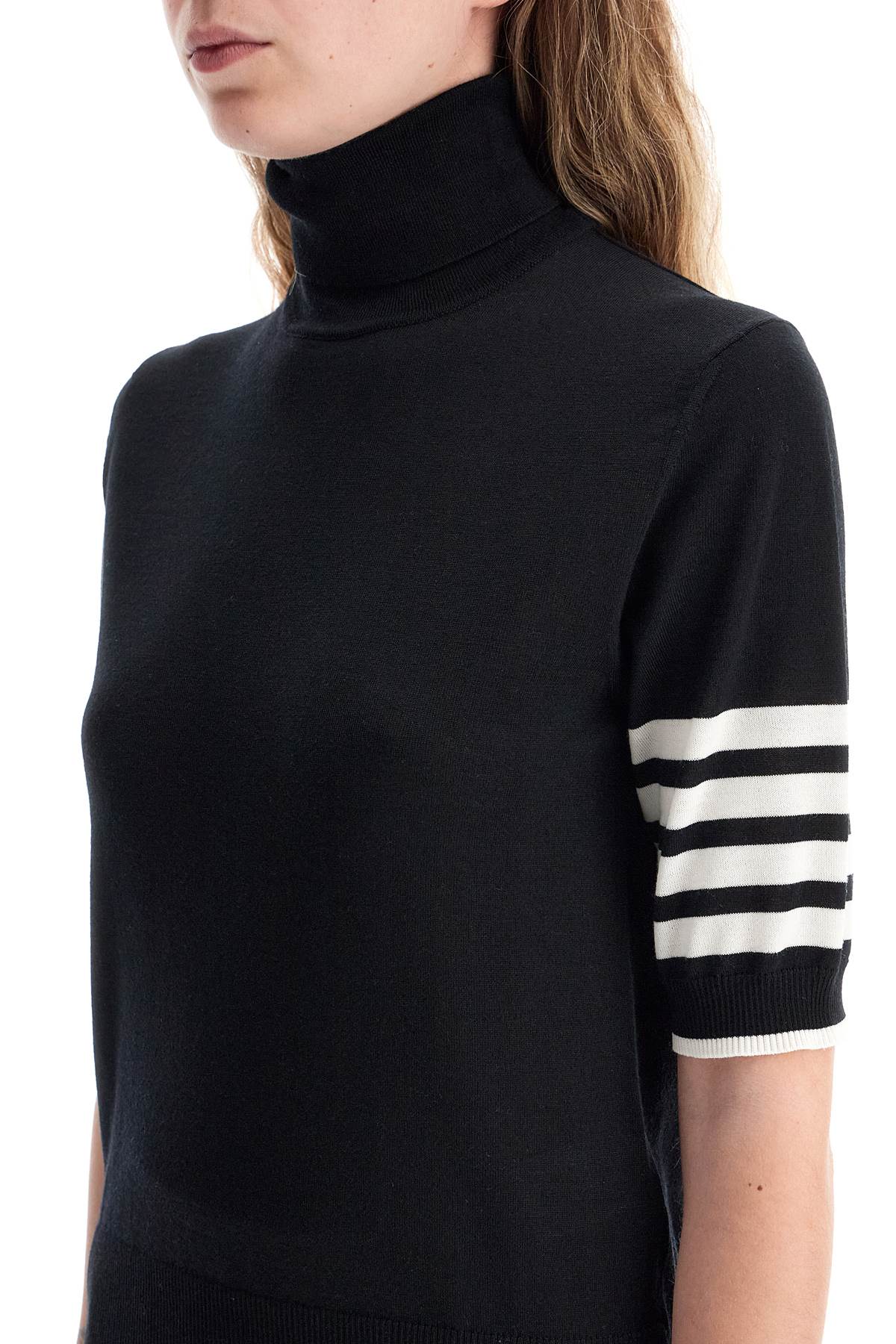 THOM BROWNE Chic Short-Sleeved Wool Stretch Sweater