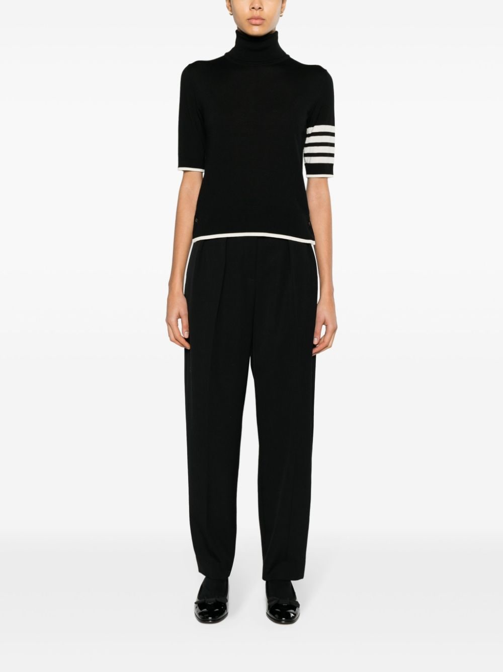 THOM BROWNE Elegant Striped Wool Turtleneck Top