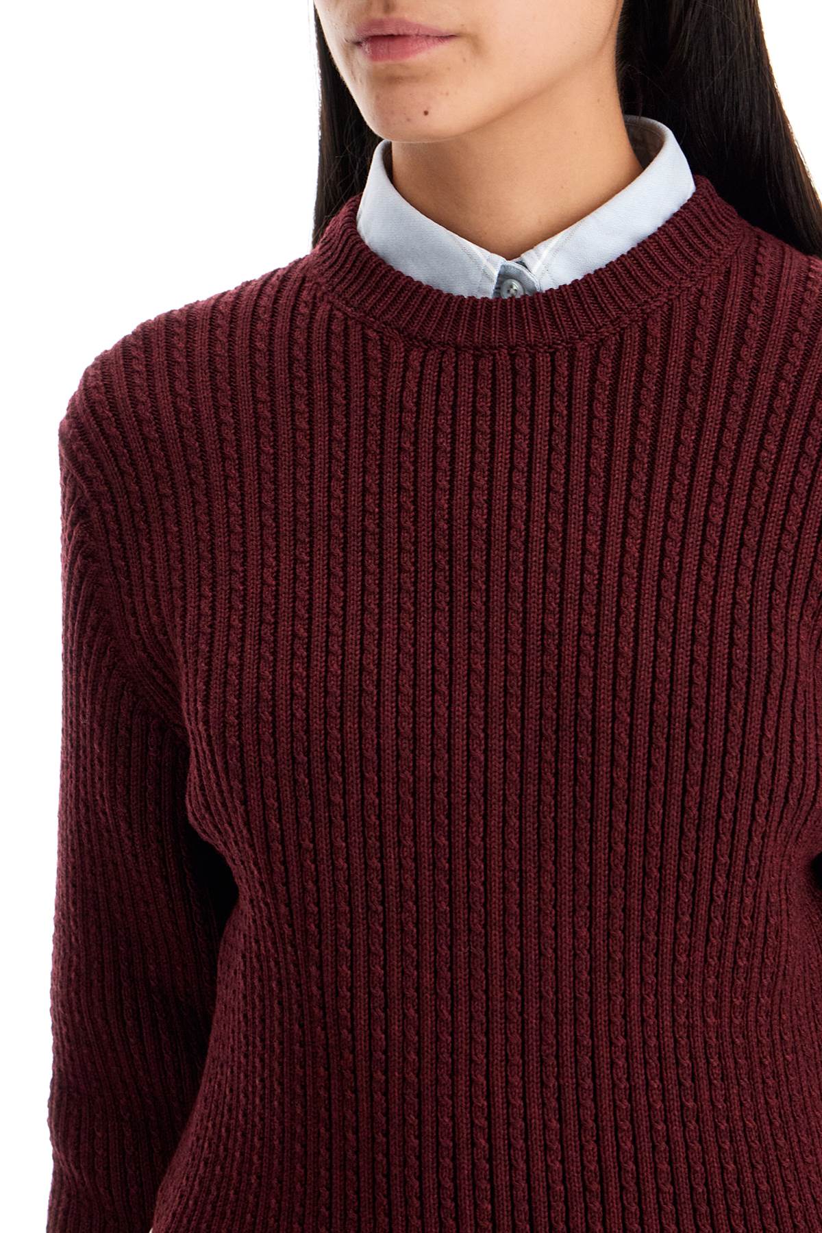 THOM BROWNE Elegant Cable Knit Crewneck Sweater with Signature Stripes