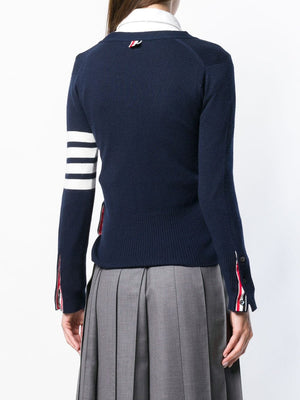 THOM BROWNE Navy Blue 4-Bar Stripe Cashmere Cardigan for Women - SS24 Collection