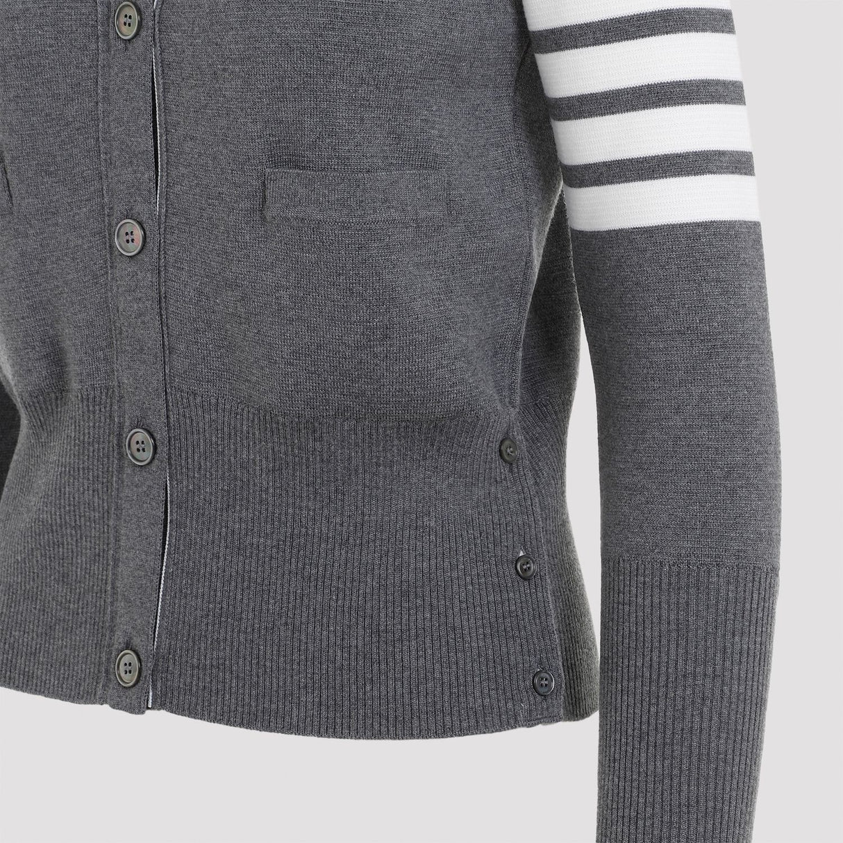 THOM BROWNE Classic Grey Virgin Wool Cardigan