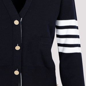 THOM BROWNE Classic Grey Virgin Wool Cardigan