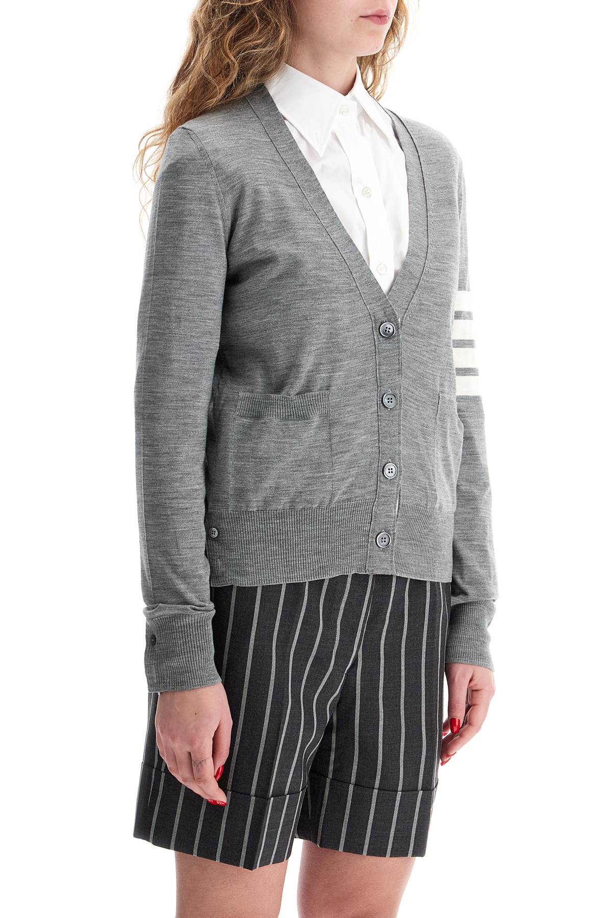 THOM BROWNE Blue Relaxed Fit V-Neck Cardigan for Women