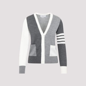 THOM BROWNE Classic Grey Wool Cardigan