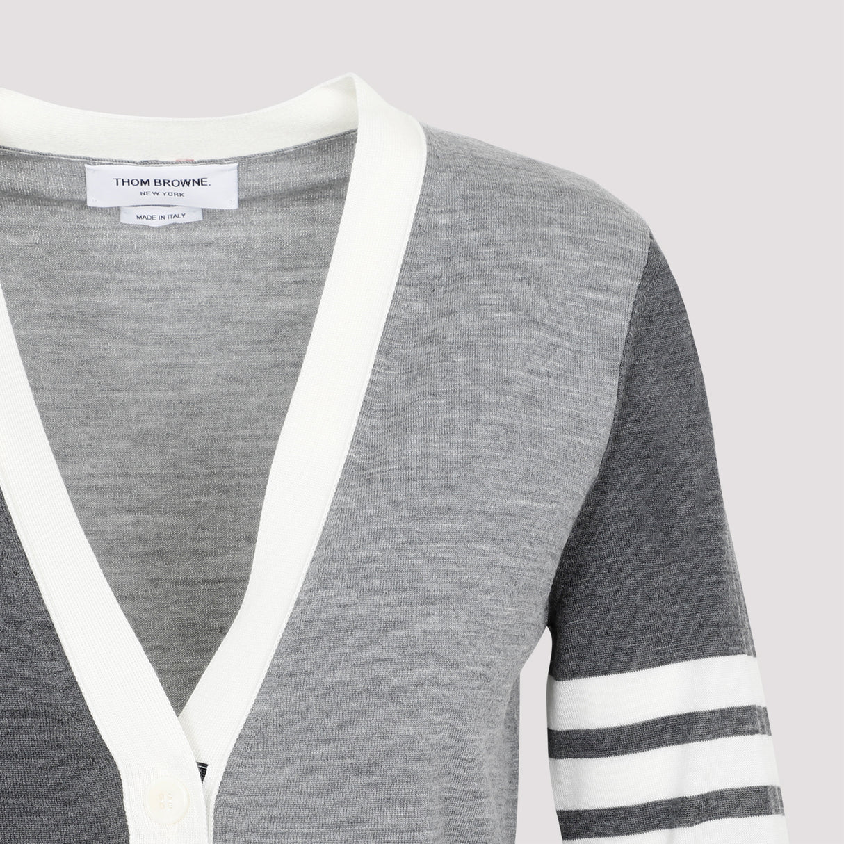 THOM BROWNE Classic Grey Wool Cardigan