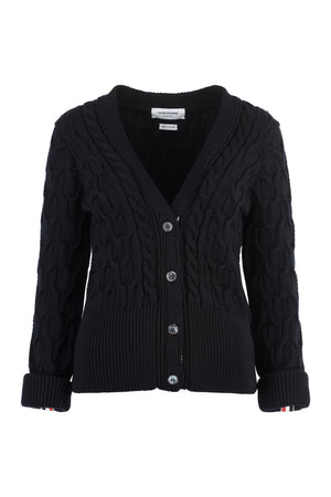 THOM BROWNE Black Cable-Knit Wool Cardigan for Women FW23