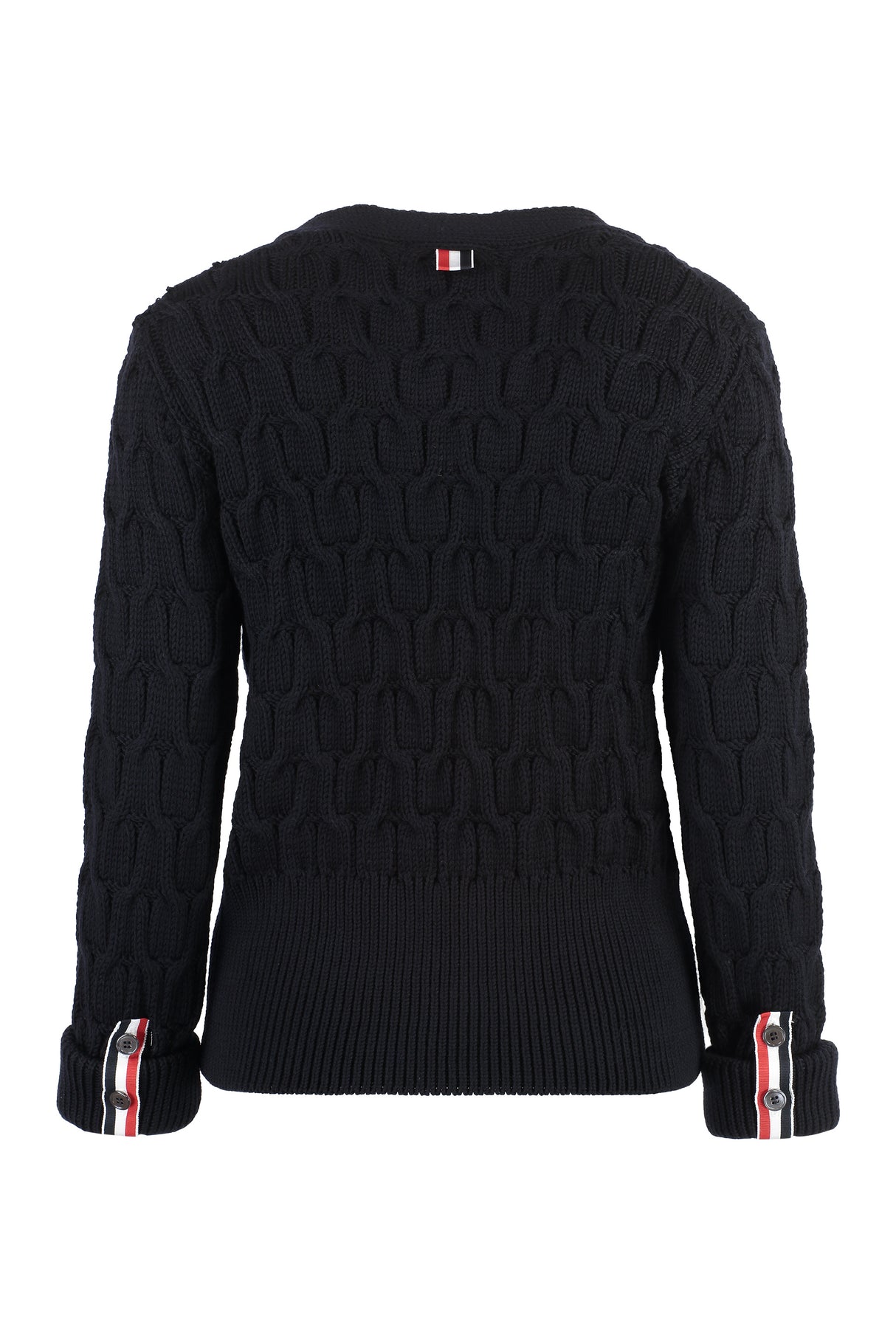 THOM BROWNE Black Cable-Knit Wool Cardigan for Women FW23