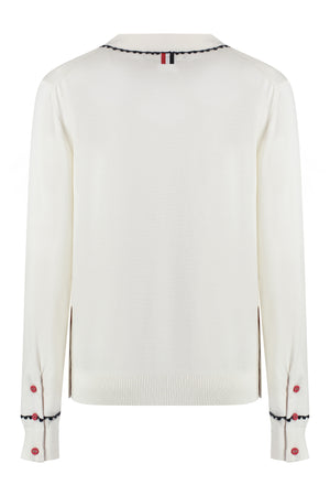 THOM BROWNE White Silk and Cotton Cardigan with Contrasting Trimmings for Women