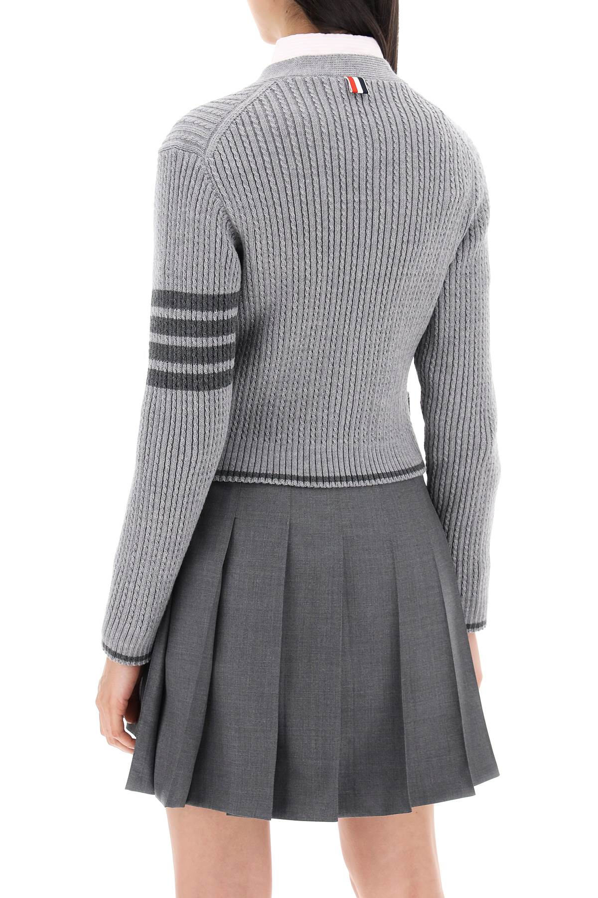 THOM BROWNE Women's Mini Grey Ribbed Wool Cardigan