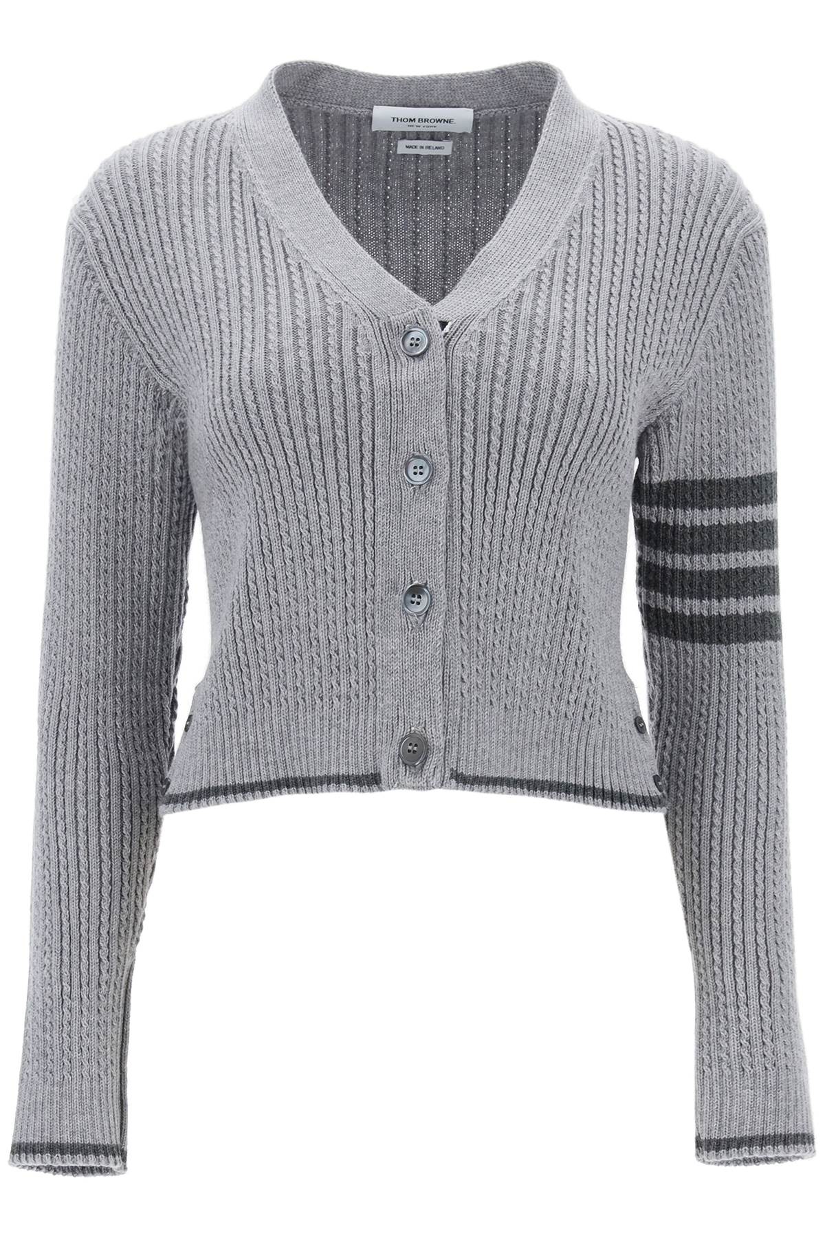 THOM BROWNE Women's Mini Grey Ribbed Wool Cardigan