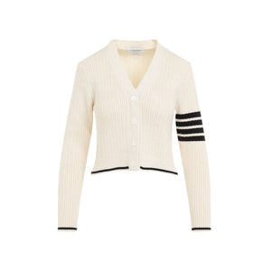 THOM BROWNE Classic Beige Cardigan with Navy Stripes for Women