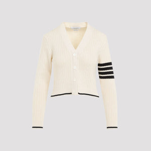 THOM BROWNE Classic Beige Cardigan with Navy Stripes for Women