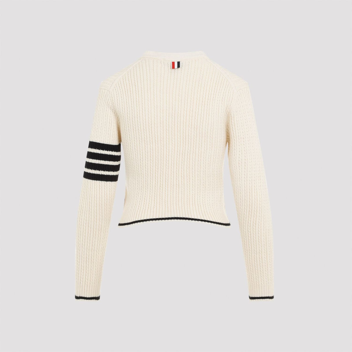 THOM BROWNE Classic Beige Cardigan with Navy Stripes for Women