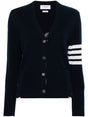 THOM BROWNE Classic V Neck Cardigan with Intarsia Design in Merino Wool