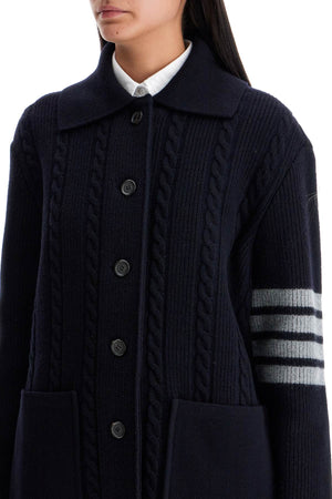 THOM BROWNE Loose Fit Heavy Knit Cardigan with 4-Bar Detail