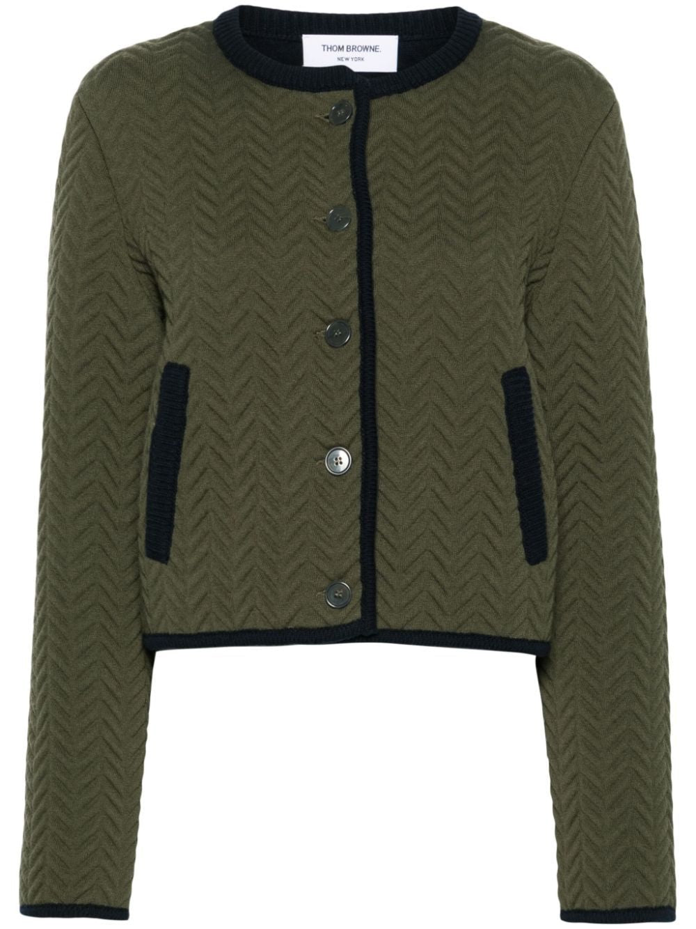 THOM BROWNE Quilted Vest in Khaki Green Herringbone - Straight Cut Design