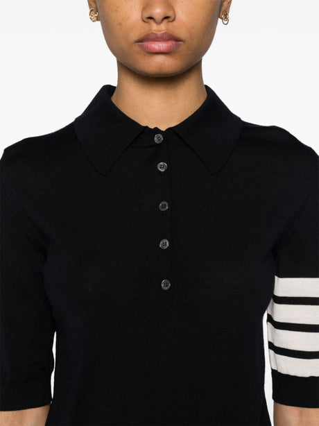 THOM BROWNE Elegant Midnight Blue Wool Polo Shirt