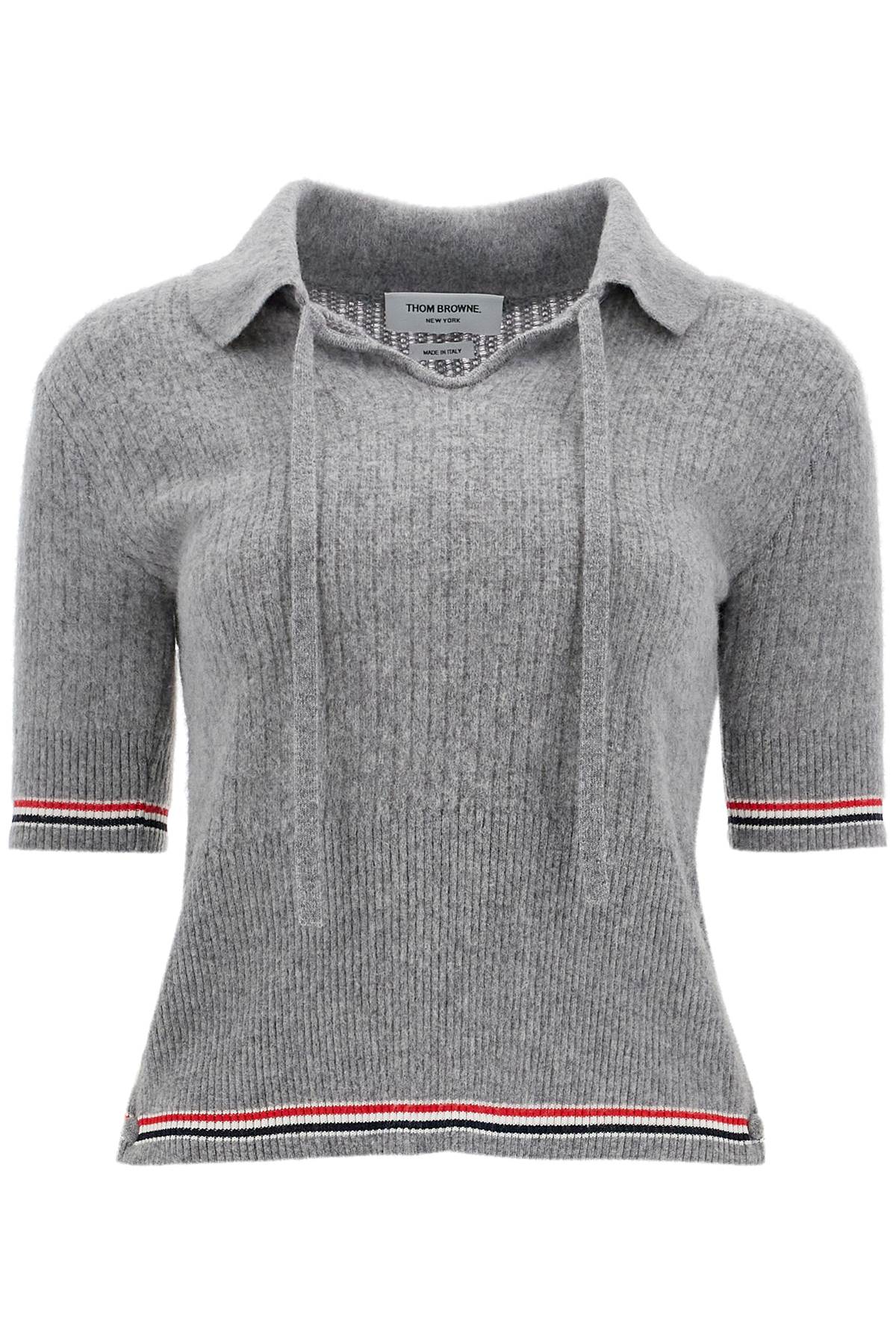 THOM BROWNE Merino Wool Polo Shirt with Signature Stripe