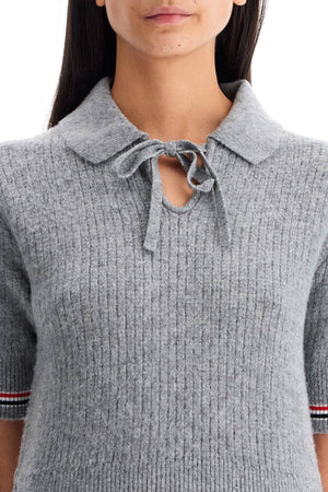 THOM BROWNE Merino Wool Polo Shirt with Signature Stripe