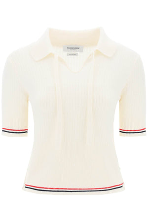 THOM BROWNE Merino Wool Polo Shirt with Signature Stripe