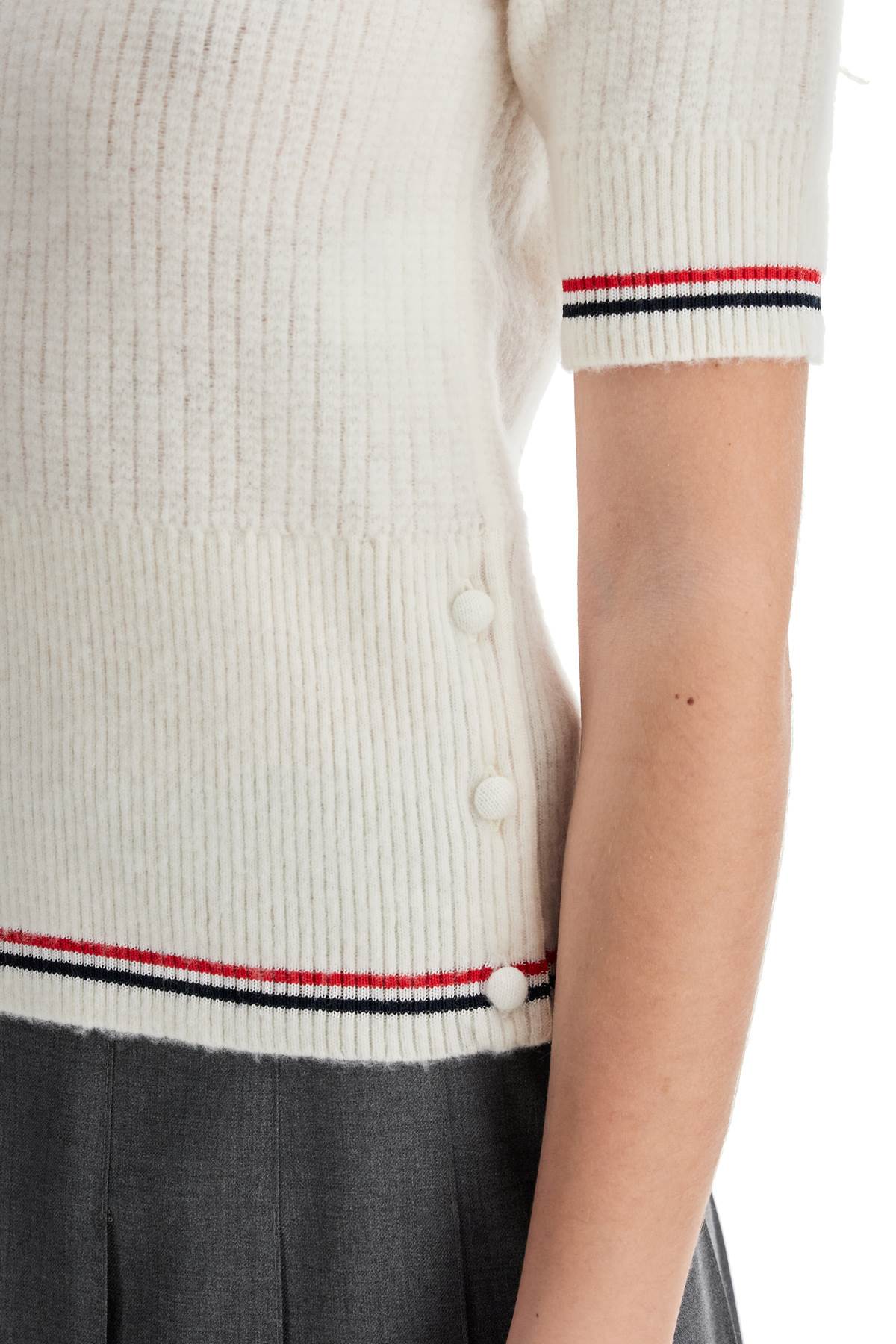 THOM BROWNE Merino Wool Polo Shirt with Signature Stripe