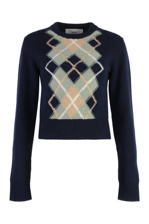 AMI PARIS Wool and Cashmere Sweater with Ribbed Knit Edges