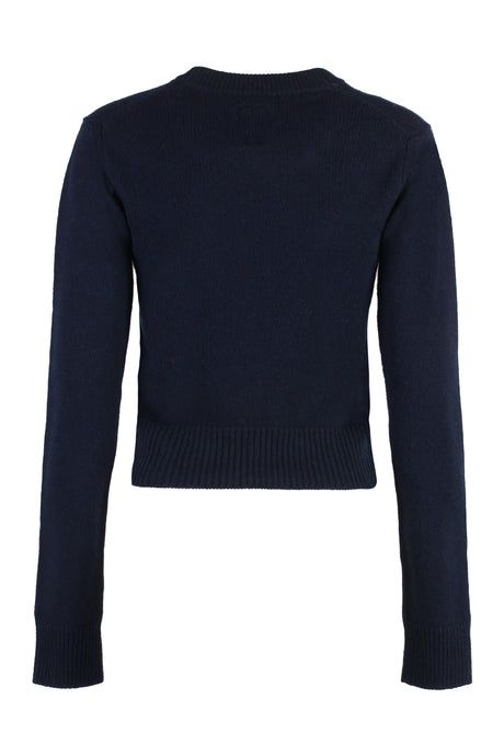 AMI PARIS Wool and Cashmere Sweater with Ribbed Knit Edges