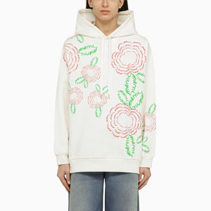 MARNI White Embroidered Cotton Sweatshirt with Wavy Poppy Logo for Women