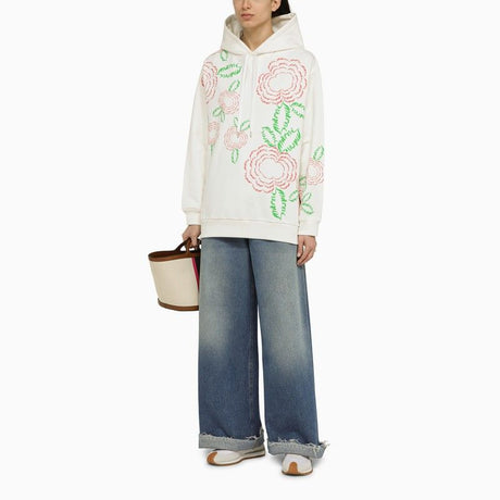 MARNI White Embroidered Cotton Sweatshirt with Wavy Poppy Logo for Women