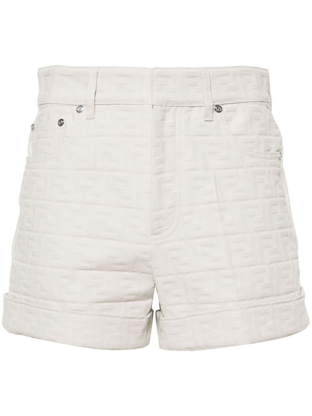 FENDI White Cotton Jacquard Shorts for Women - SS24