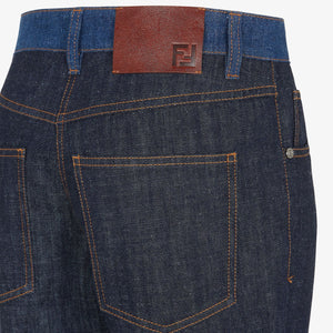 FENDI Chic Two-Tone Denim Jean Pants with Logo Buttons