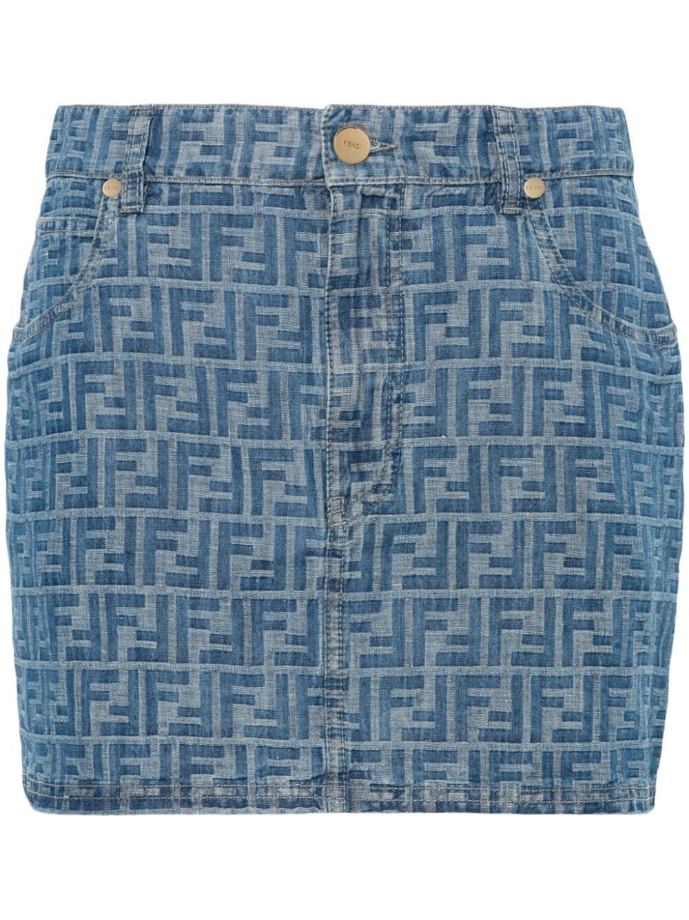 FENDI Chic Light Blue Denim Mini Skirt with Leather Accents