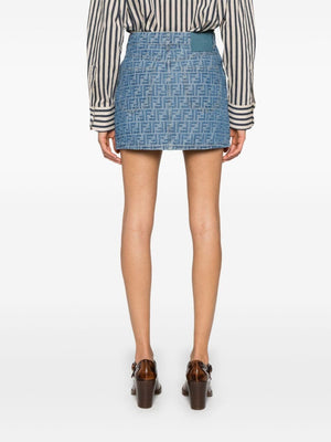 FENDI Chic Light Blue Denim Mini Skirt with Leather Accents