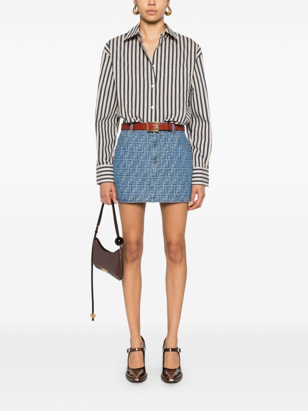 FENDI Chic Light Blue Denim Mini Skirt with Leather Accents