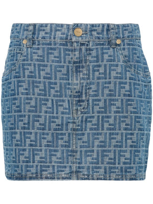 FENDI Chic Blue Mini Chambray Skirt with Eco-Friendly Jacquard Design