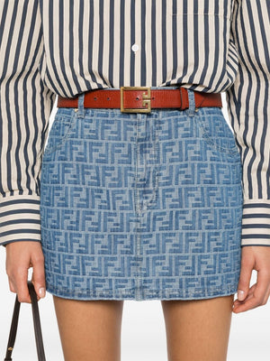 FENDI Chic Blue Mini Chambray Skirt with Eco-Friendly Jacquard Design